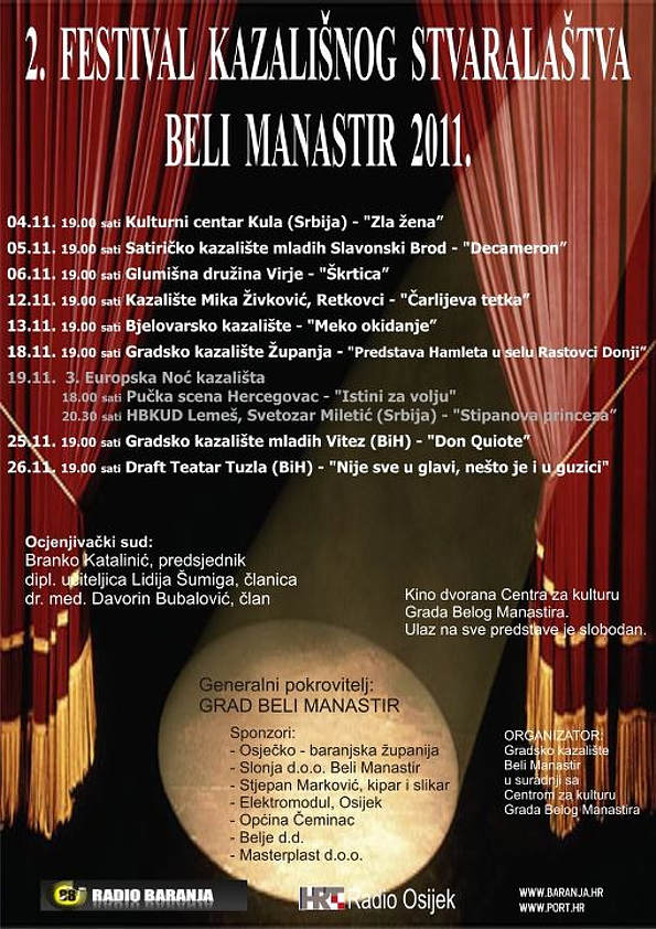 Plakat kazališnog festivala u Belom Manastiru